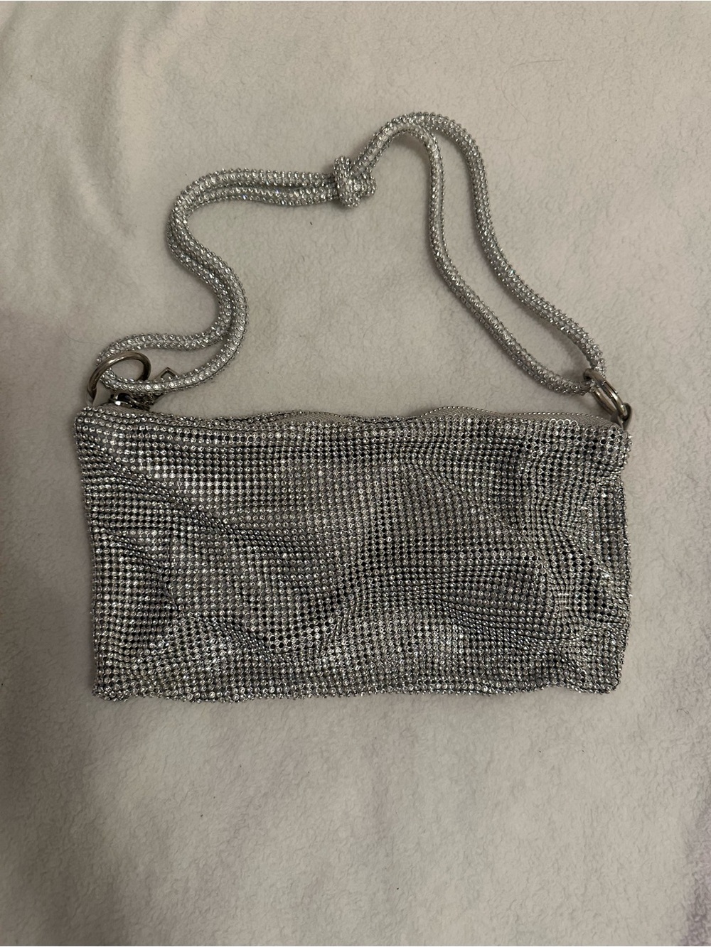 Silver Crystal Mesh Shoulder Bag